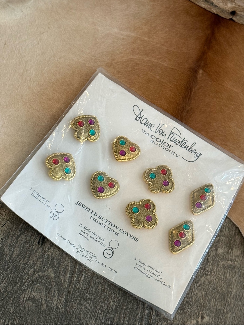 Vintage Diane Von Furstenberg Avon the Color Authority Jeweled Button Covers (8)